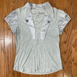 Karen Millen Gray Fitted Silk Blend Shirt Sailor Collar classic quiet luxury